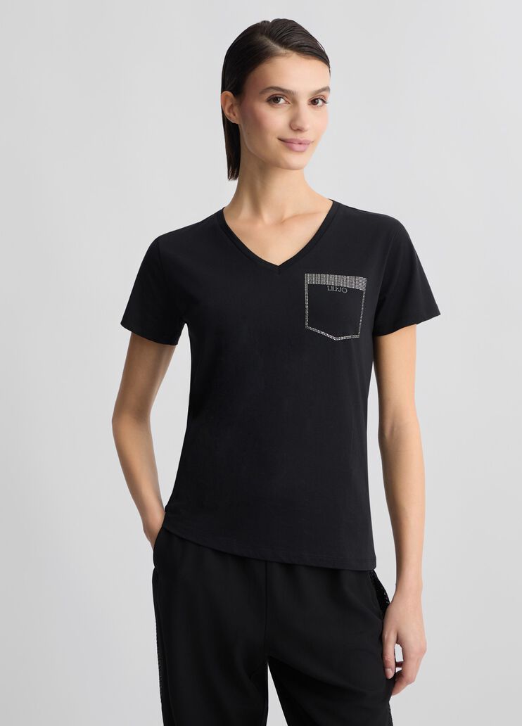 T-shirt with rhinestones black/pocket Liu Jo - medium T-shirt with rhinestones black/pocket Liu Jo - medium