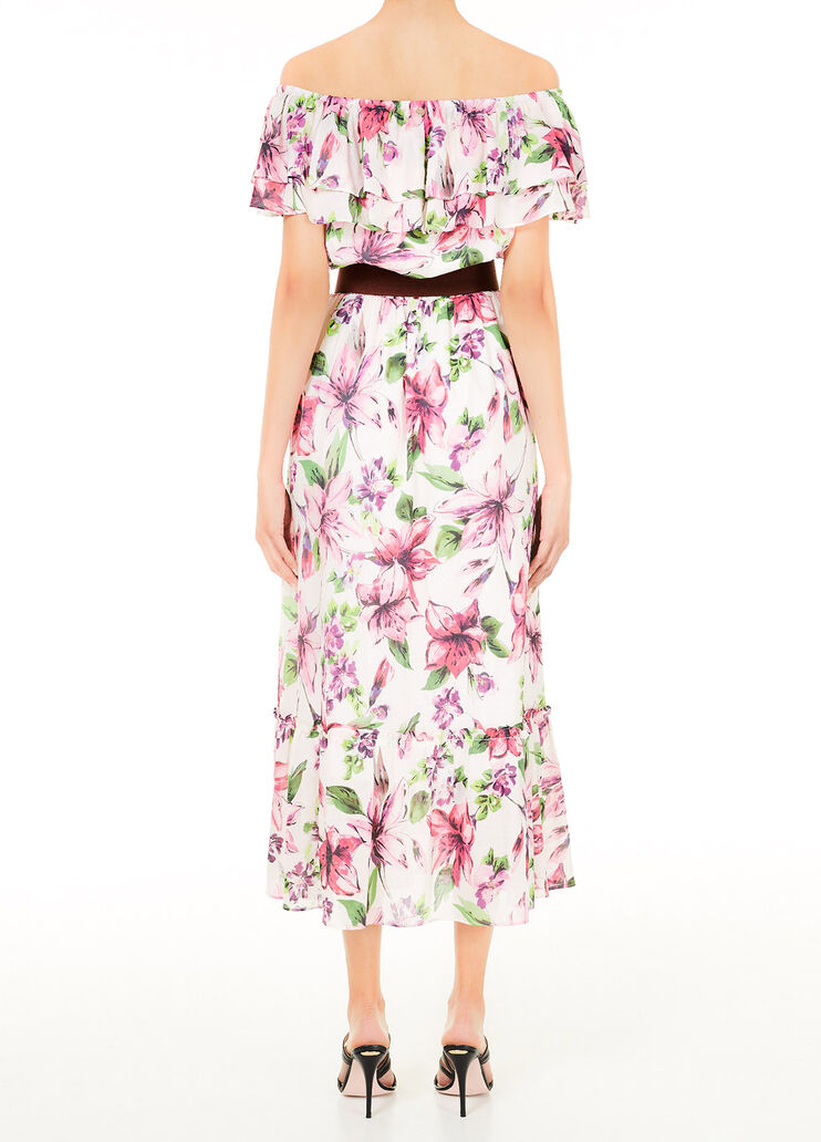 Long dress with belt White with flowers Liu Jo - large image number 1 Long dress with belt White with flowers Liu Jo - large image number 1