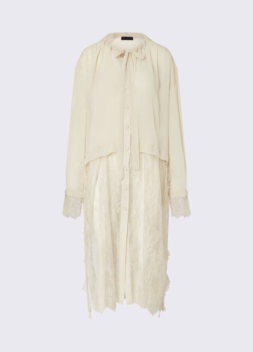 Long shirt with details in lace colour white | Liu Jo