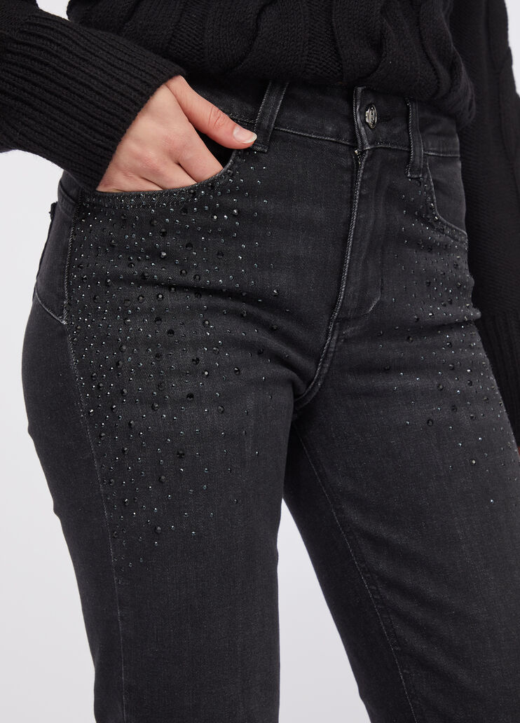 Cropped flared jeans with gemstones black denim Liu Jo - large image number 2