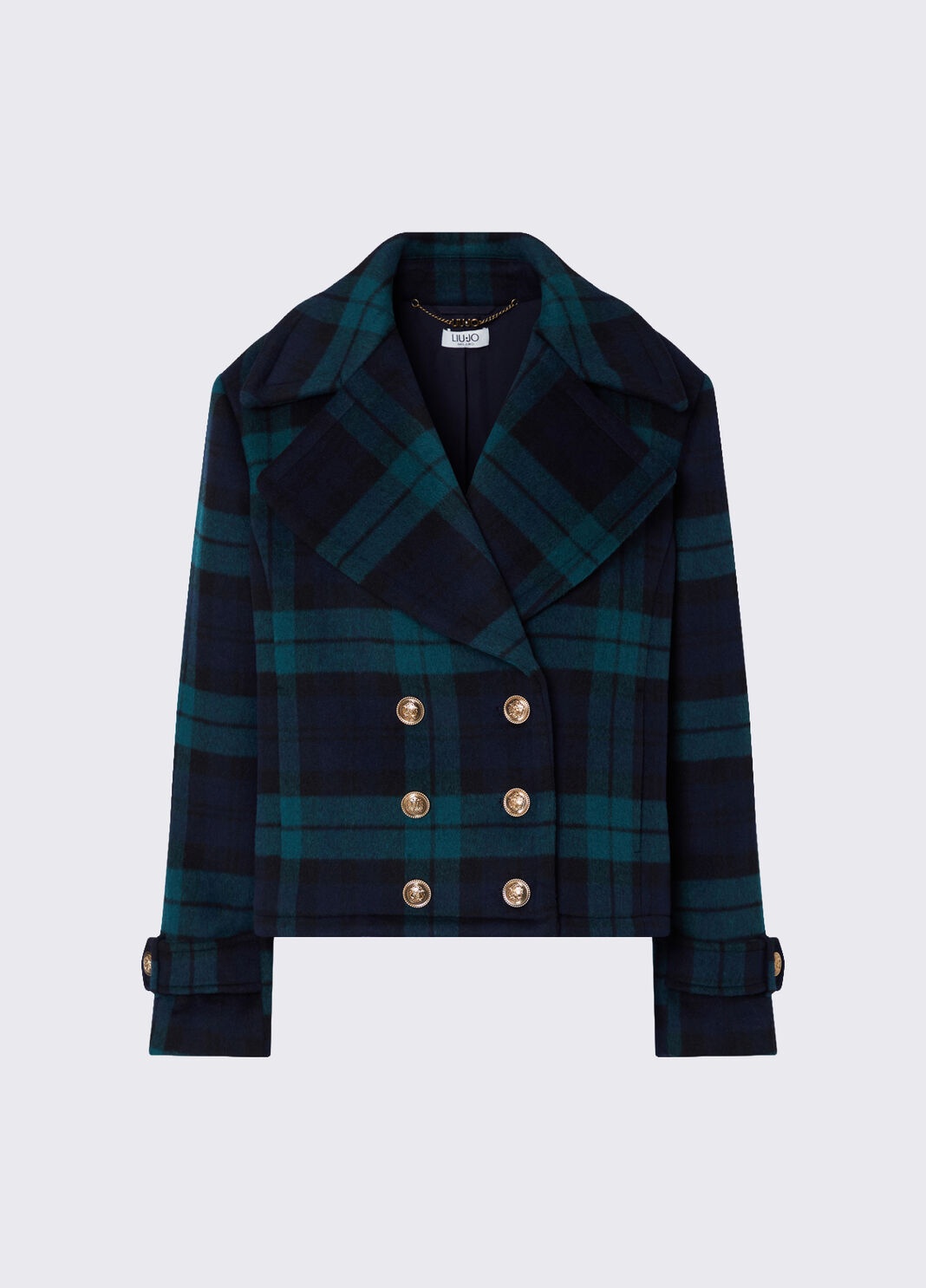 Short Double-Breasted Tartan Coat blue tartan Liu Jo - large image number 6