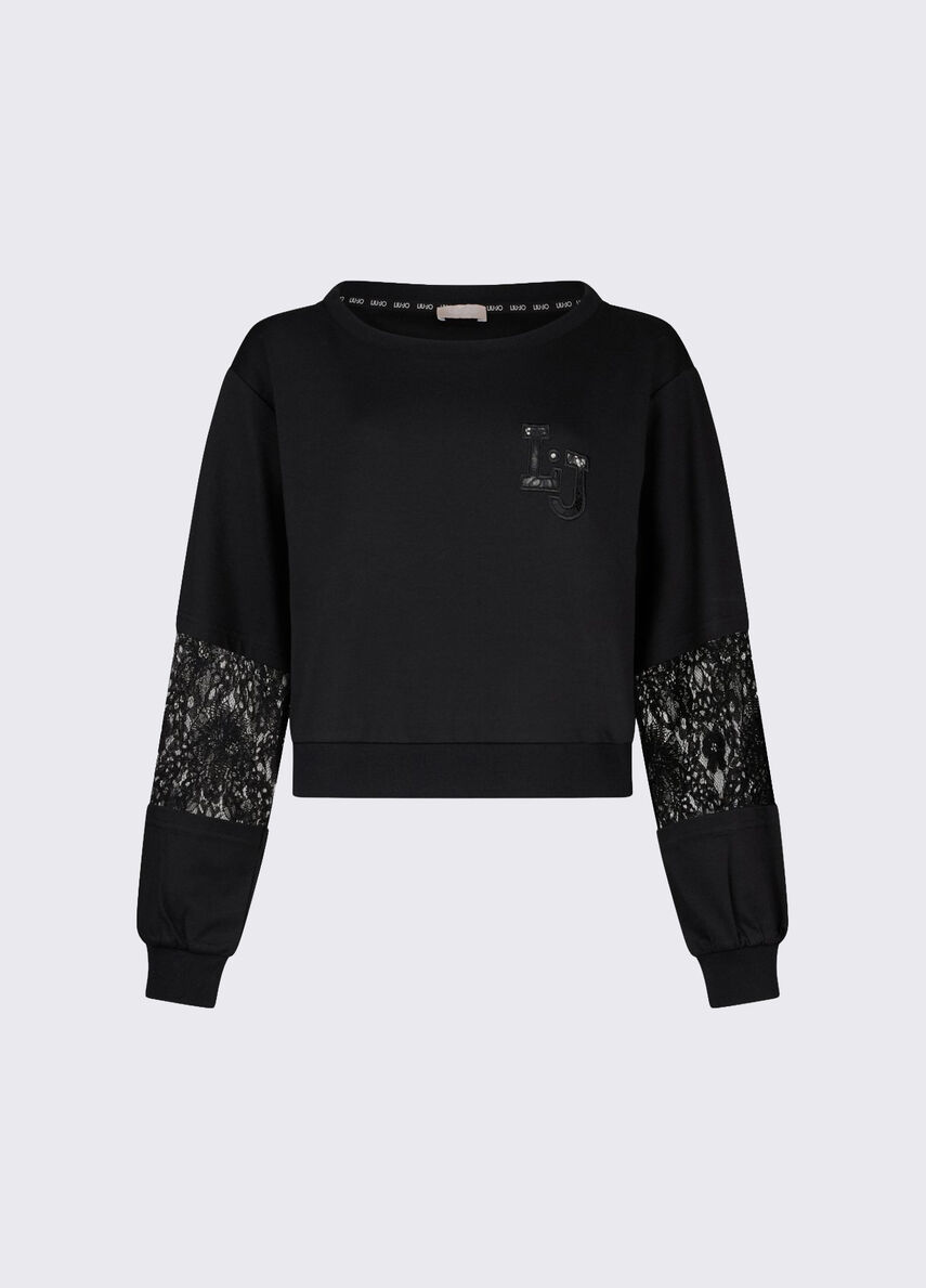 トップス sovisoon Classic Lace Sweat Sweatshirt with lace inserts colour black | Liu Jo