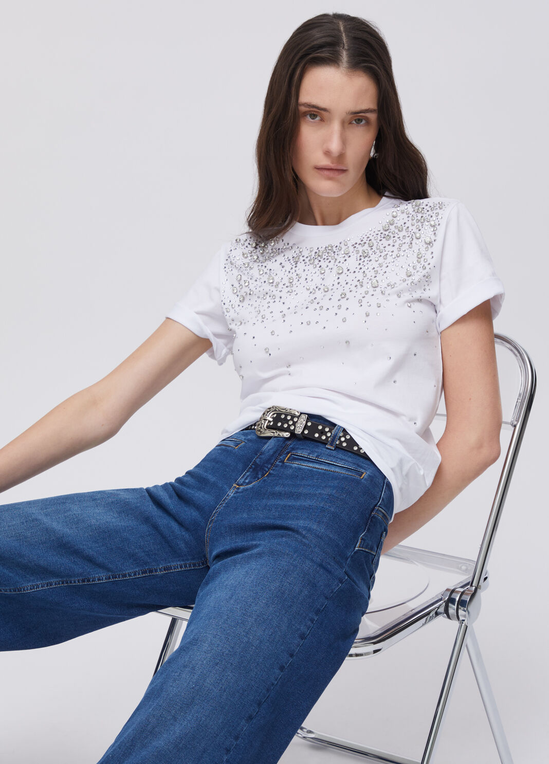 T-shirt with precious stones white Liu Jo - large image number 3