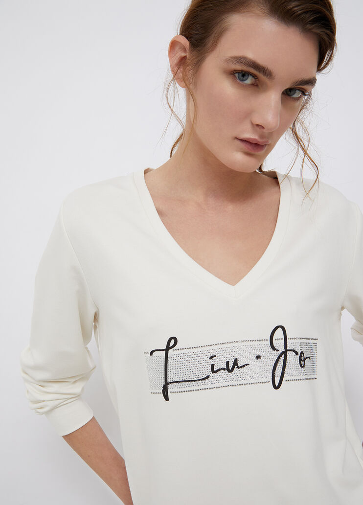 Sweatshirt with logo and gemstones white/gemstones Liu Jo - large image number 2 Sweatshirt with logo and gemstones white/gemstones Liu Jo - large image number 2
