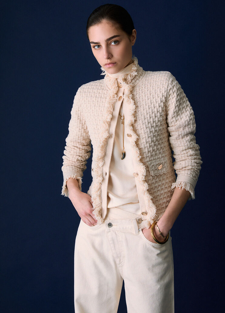 Jacket with Frayed Details cream Liu Jo - medium