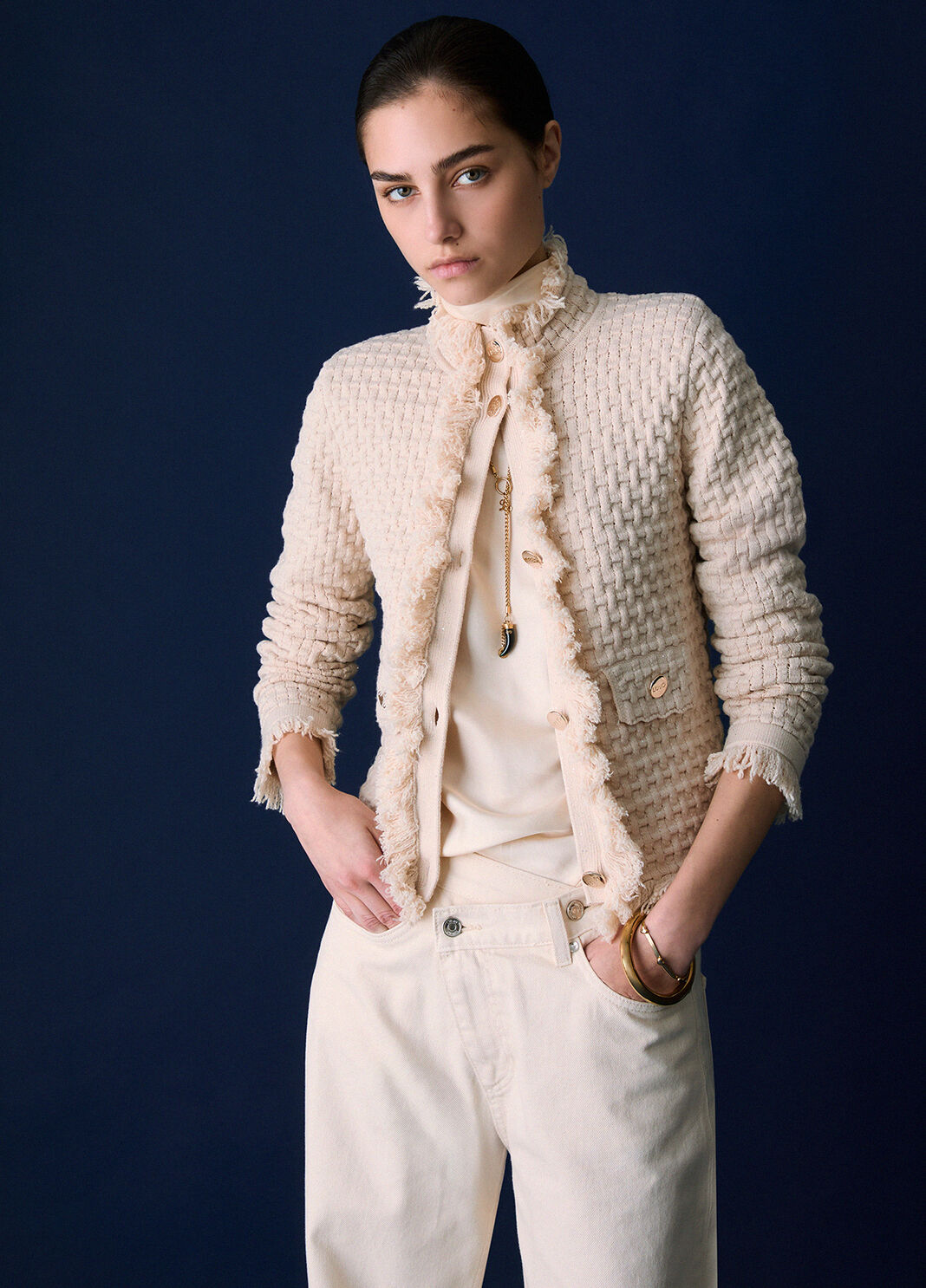 Jacket with Frayed Details cream Liu Jo - large image number 3