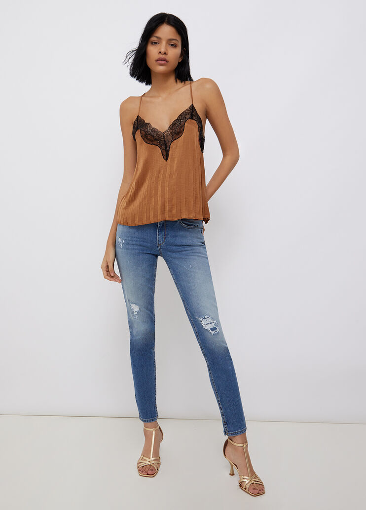 Pleated top with lace bronze Liu Jo - large image number 3