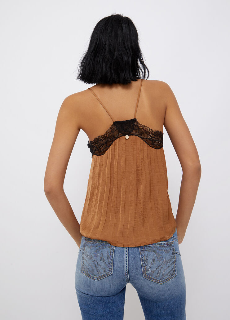 Pleated top with lace bronze Liu Jo - large image number 1
