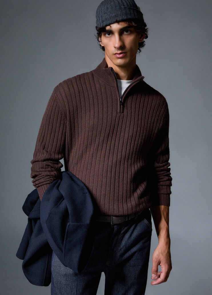 Pull demi-zip en laine et cachemire marron Liu Jo - medium