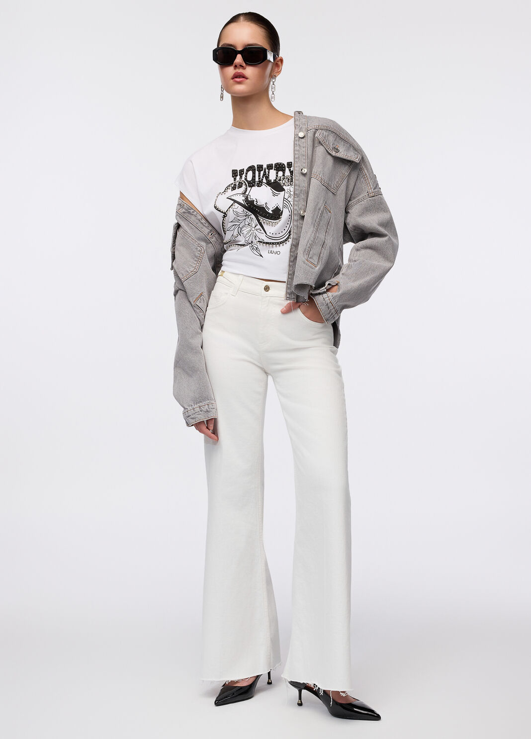 Flared trousers white wool Liu Jo - large image number 3