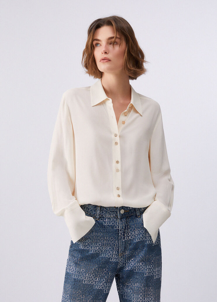 Camisa con botones con logotipo blanco Liu Jo - large image number 0