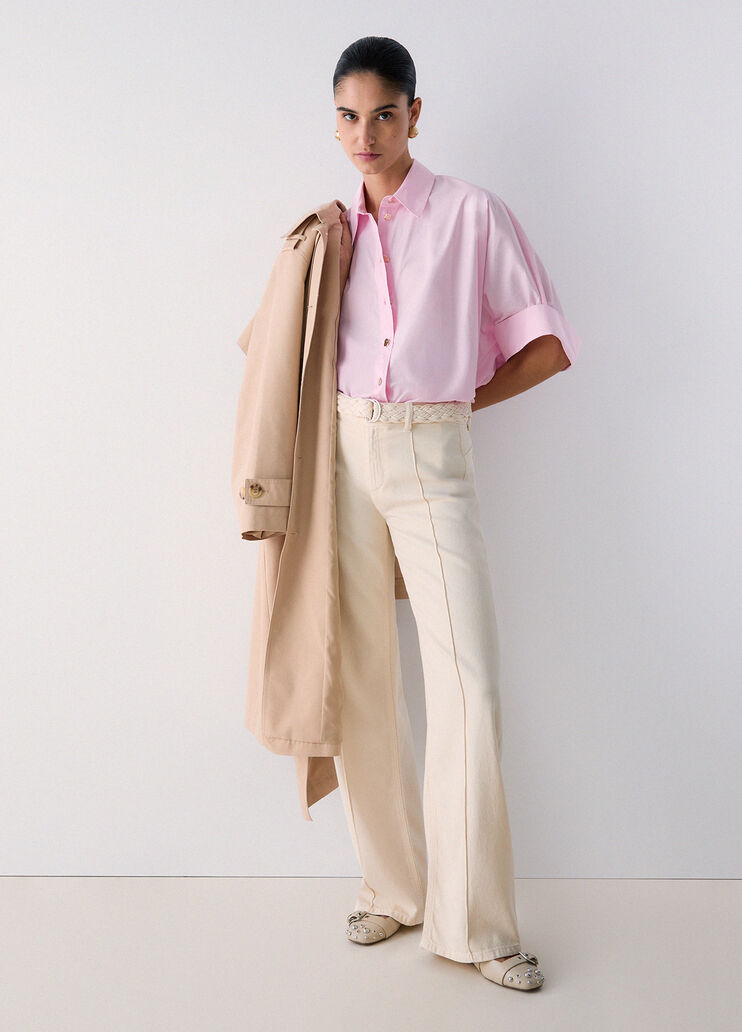 Flare-Hose mit G&uuml;rtel Creme Liu Jo - medium