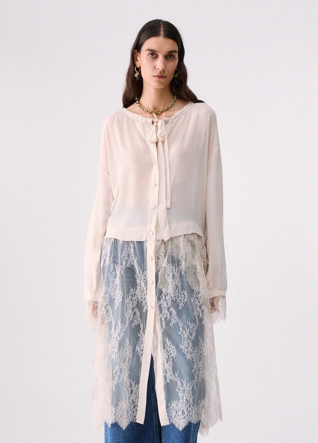 Long Shirt with Lace Details white Liu Jo - large image number 0