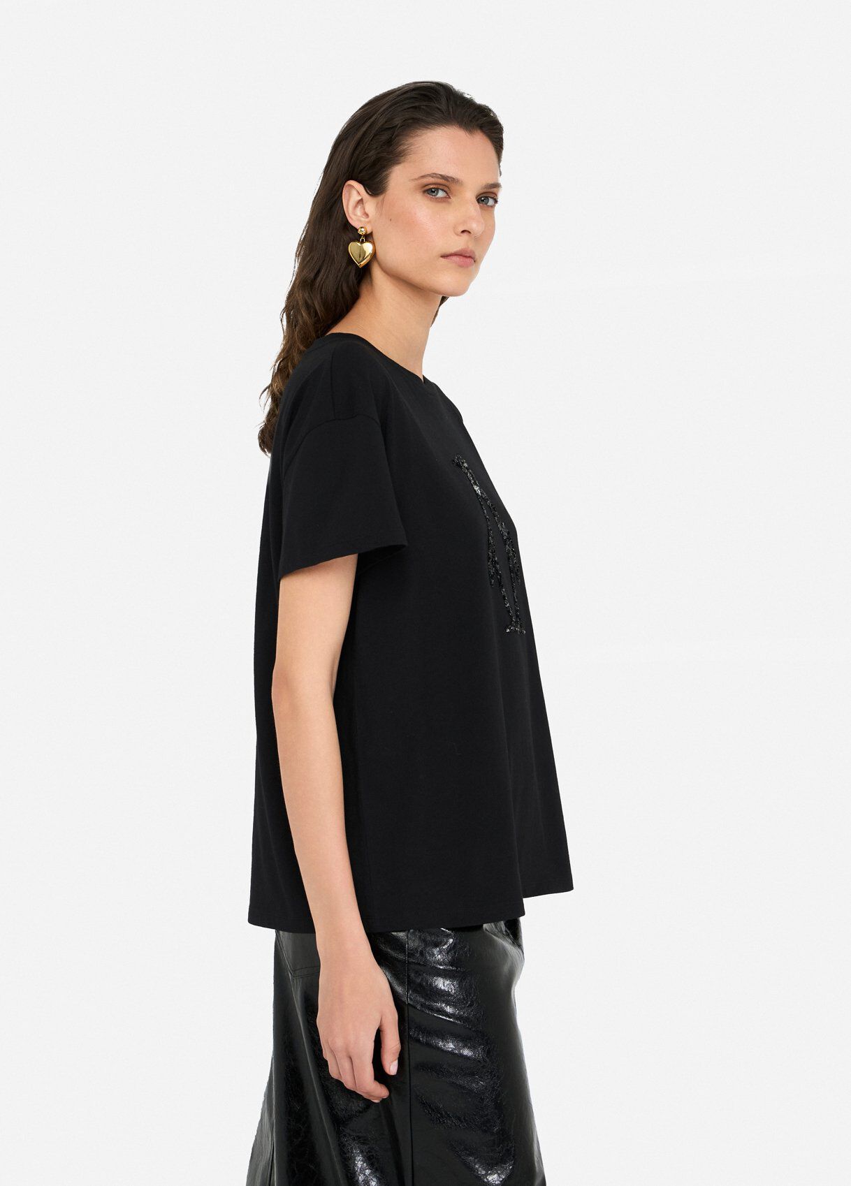 T-shirt with rhinestones colour black | Liu Jo