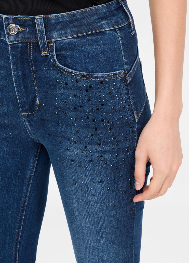 Cropped flared jeans with gemstones dark blue denim Liu Jo - large image number 2 Cropped flared jeans with gemstones dark blue denim Liu Jo - large image number 2