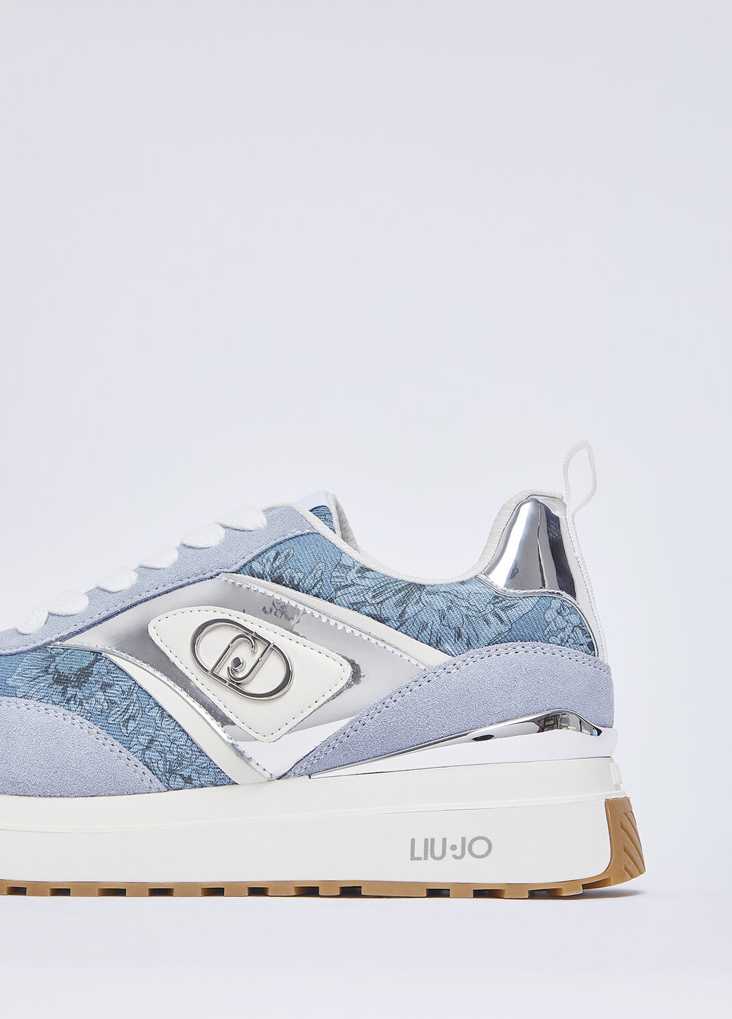 Sneakers &agrave; plateforme en denim imprim&eacute; bleu clair Liu Jo - large image number 5