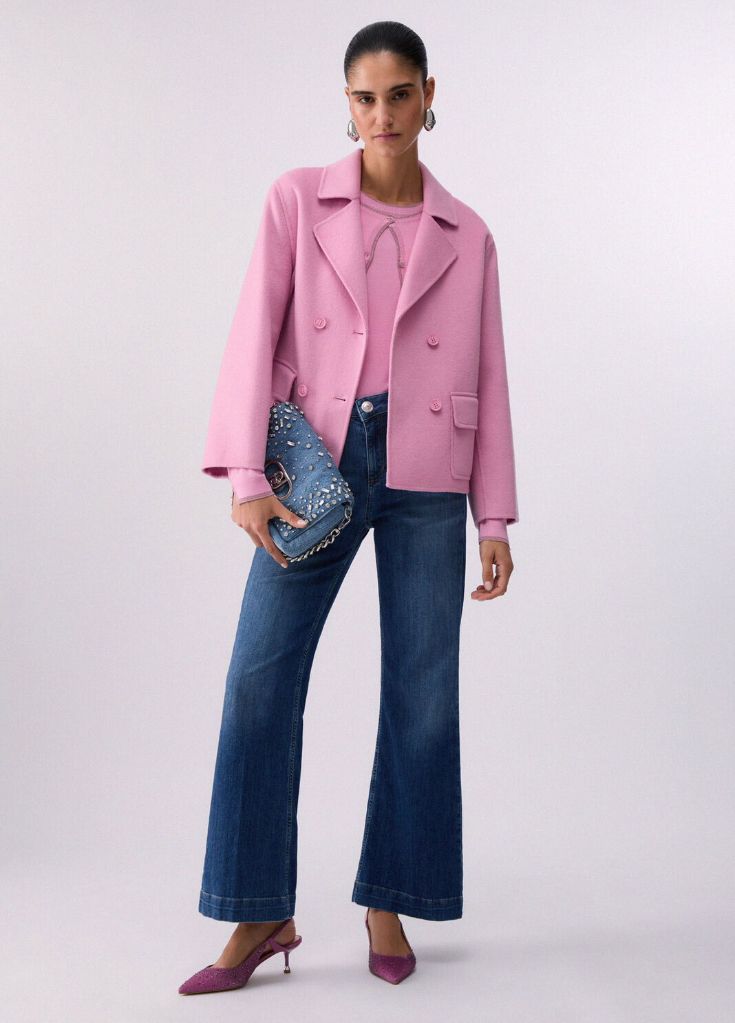 Короткое пальто из двухслойного сукна пудрово-розовый Liu Jo - large image number 5