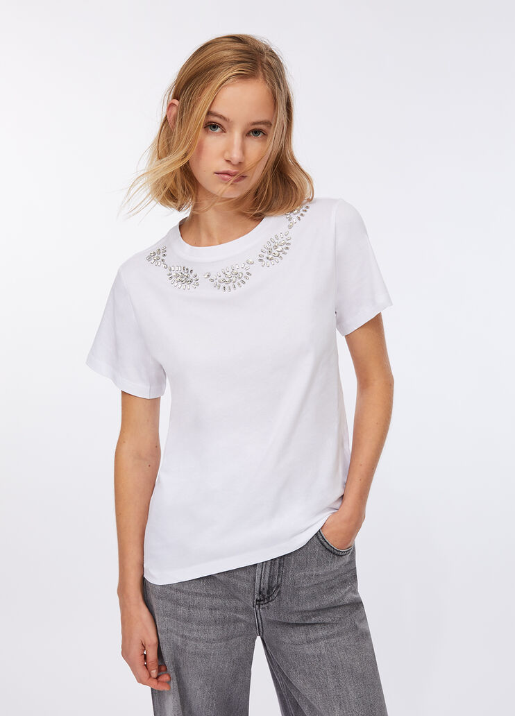 T-shirt with jewel embroidery white/gemstones Liu Jo - medium T-shirt with jewel embroidery white/gemstones Liu Jo - medium
