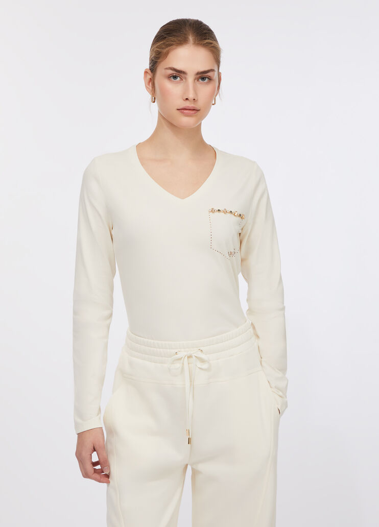 T-shirt with rhinestones milk white Liu Jo - large image number 0