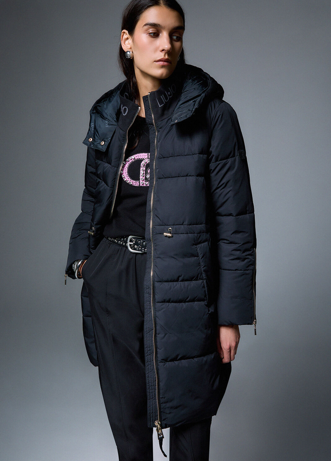 Long jacket in matte nylon black Liu Jo - large image number 2