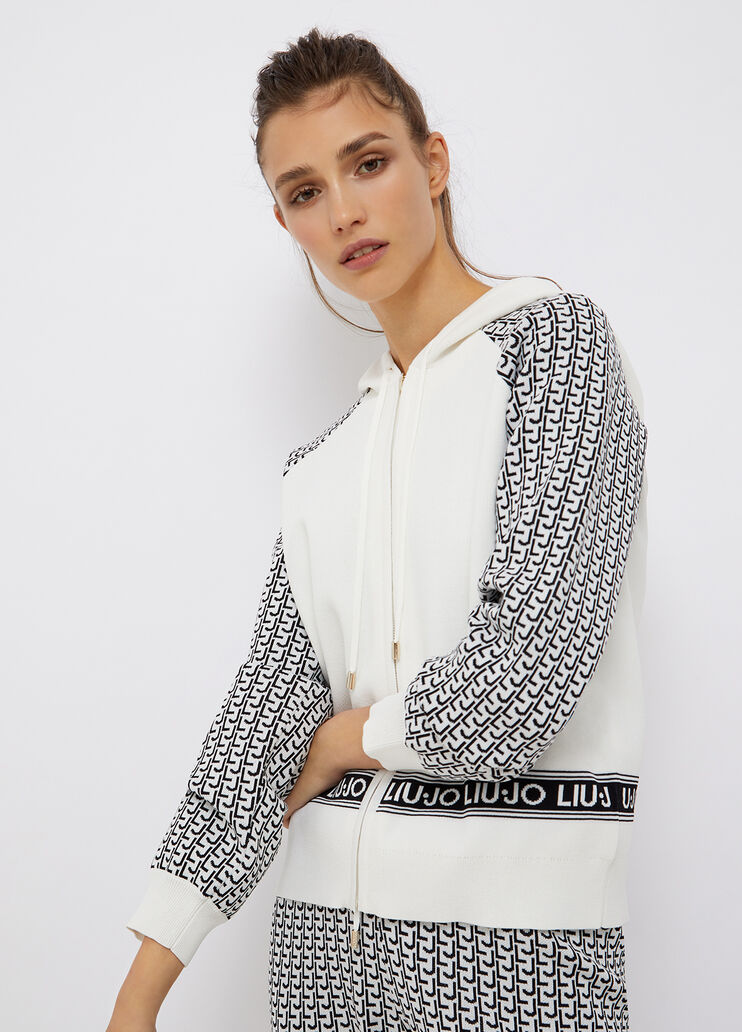 Hooded, eco-friendly sweatshirt white/black Liu Jo - large image number 0