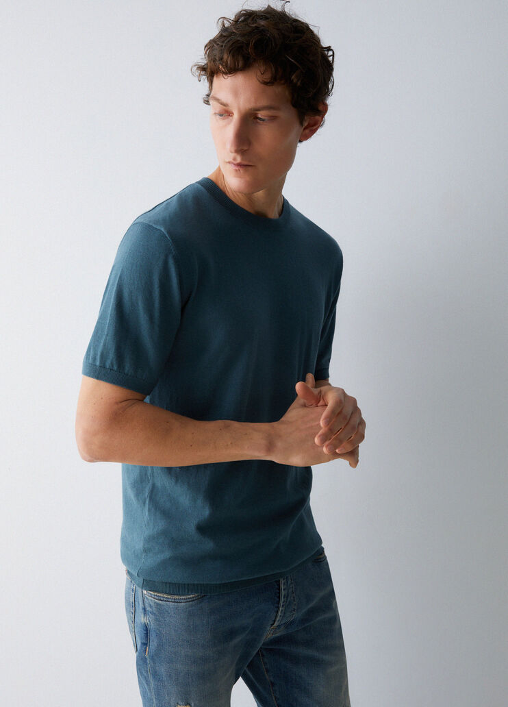 Silk-blend knit T-shirt blue Liu Jo - medium