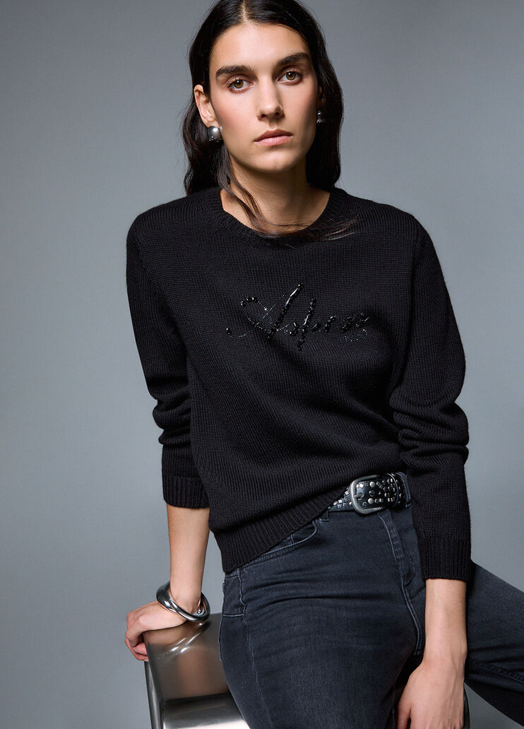 Sweater with Jewel Embroidery black Liu Jo - medium