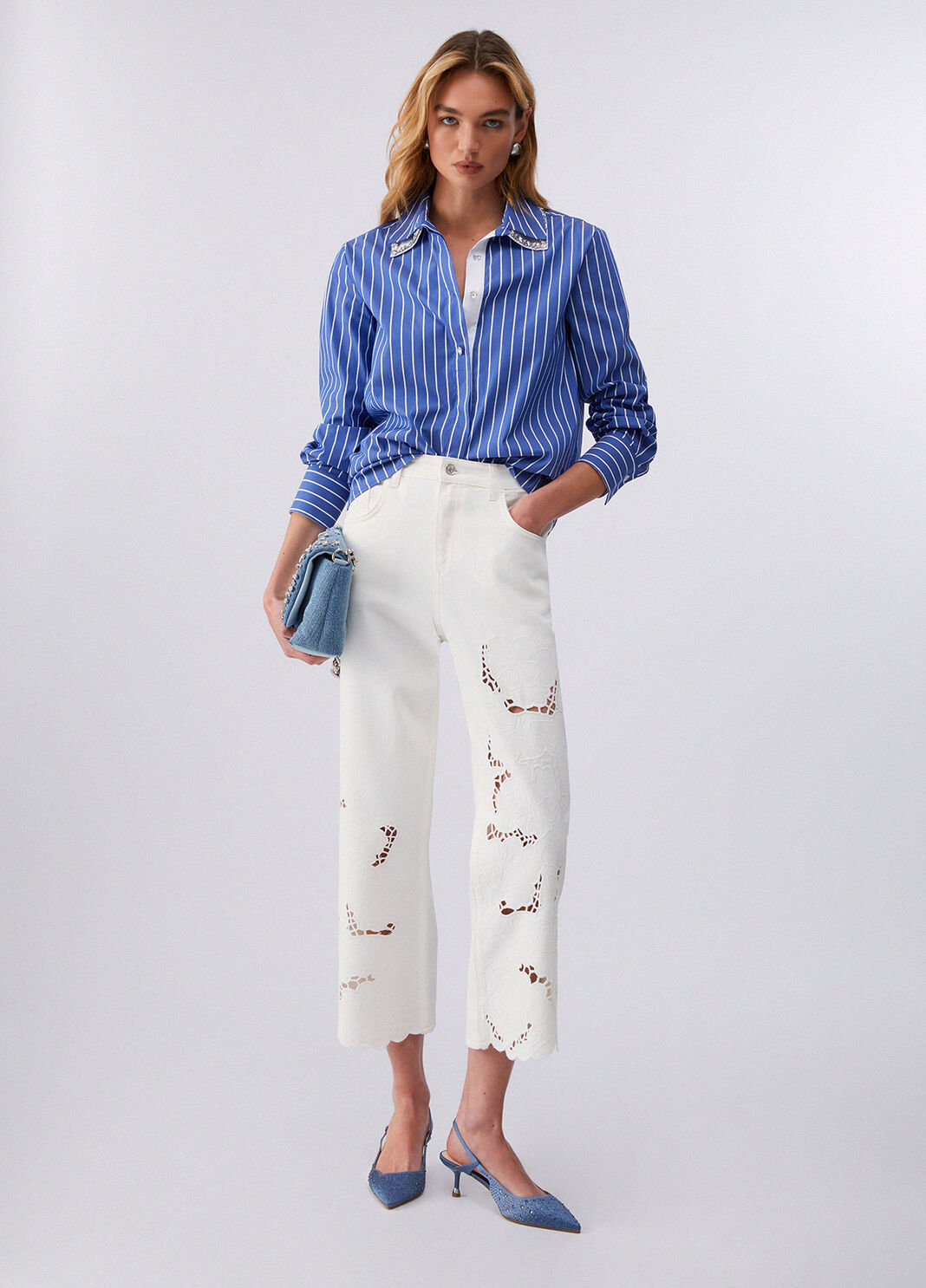 Shirt with detachable collar striped blue Liu Jo - large image number 5