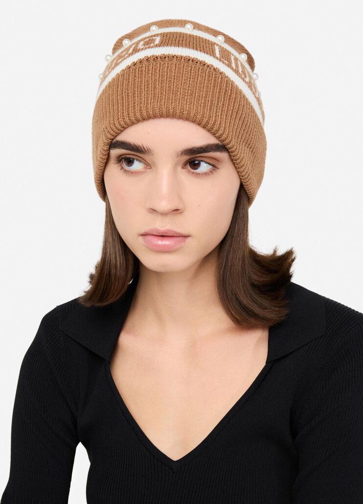 Beanie hat with logo chocolate Liu Jo - medium