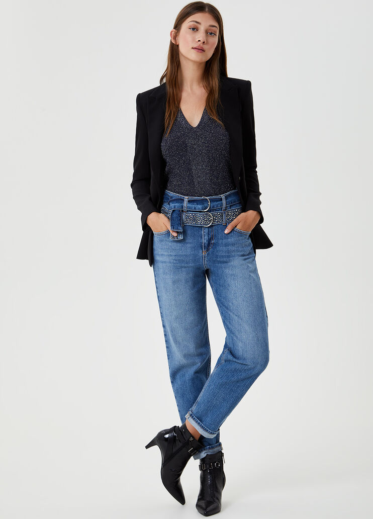 Lurex® top with embroidery Blue Liu Jo - large image number 3