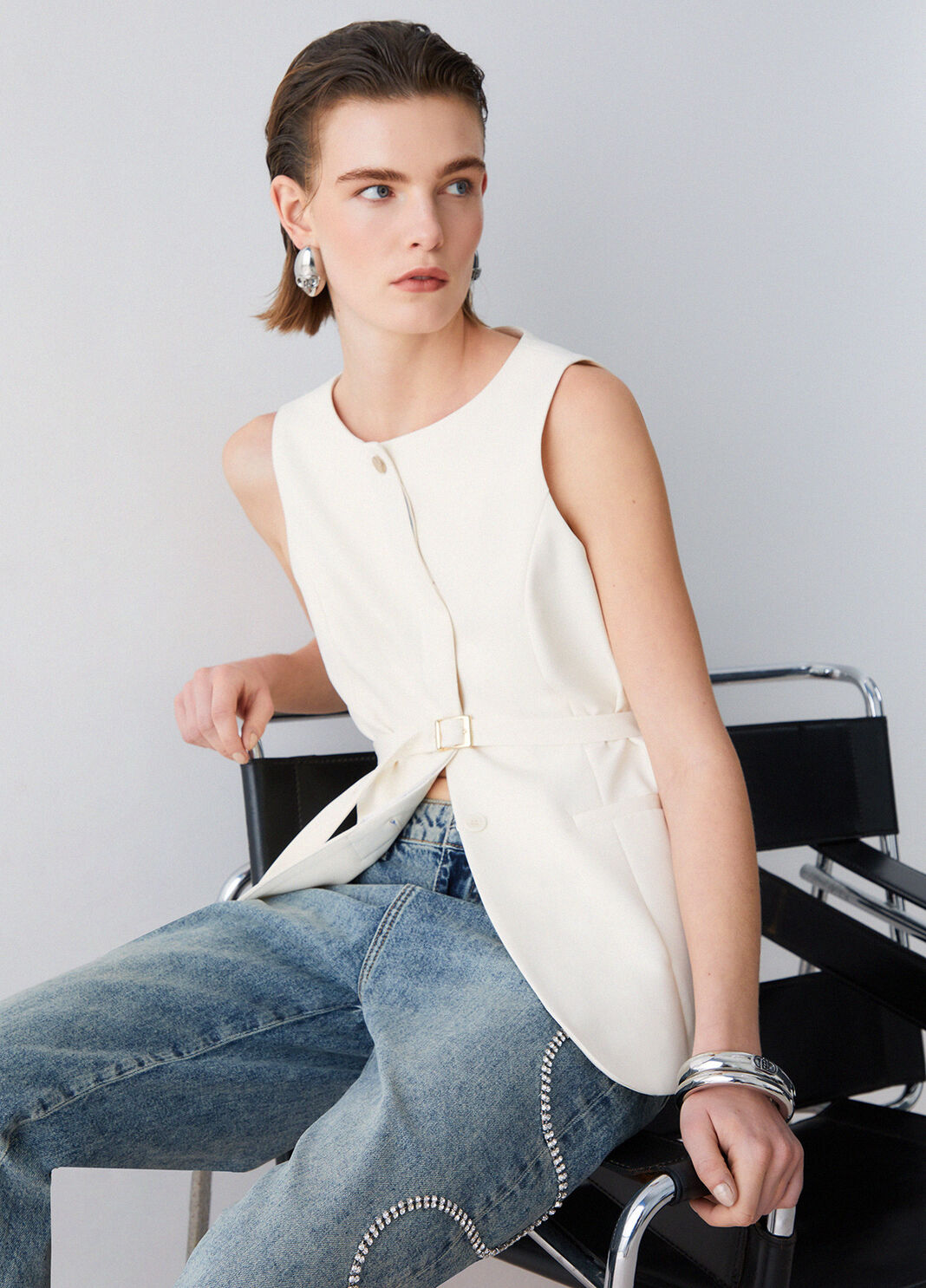 Belted waistcoat cream Liu Jo - large image number 3