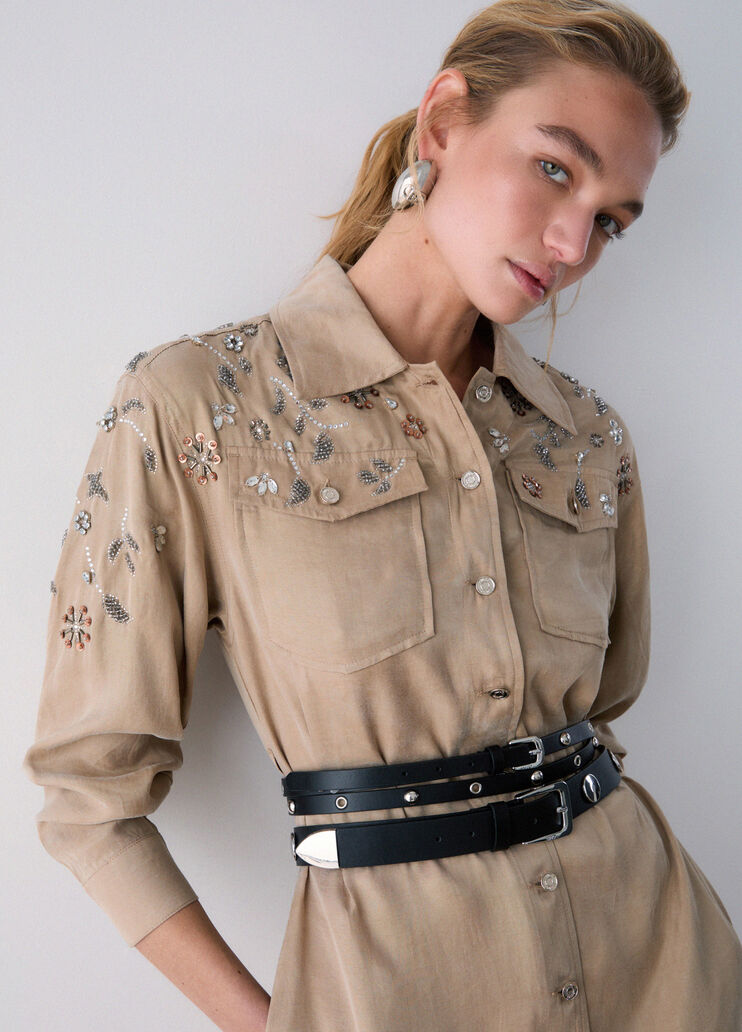 Langes Kleid mit Schmuckstickereien Hellbeige Liu Jo - medium