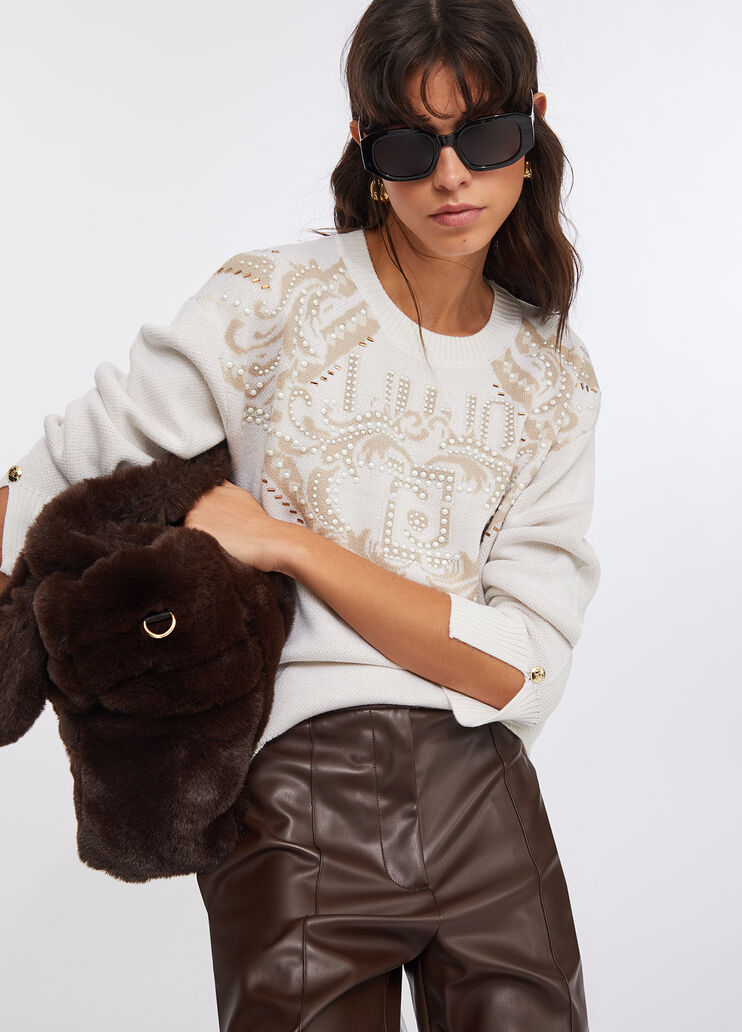 Pull jacquard en laine blanc Liu Jo - large image number 4