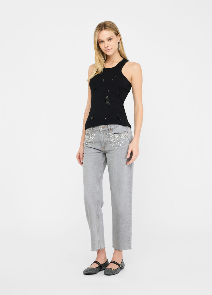 Straight-leg jeans with rhinestones grey denim Liu Jo - medium