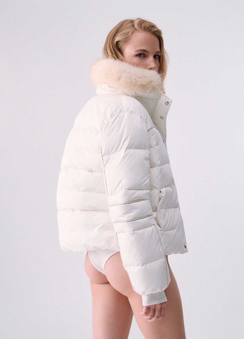 Quilted Down Jacket with Teddy Collar colour white | Liu Jo