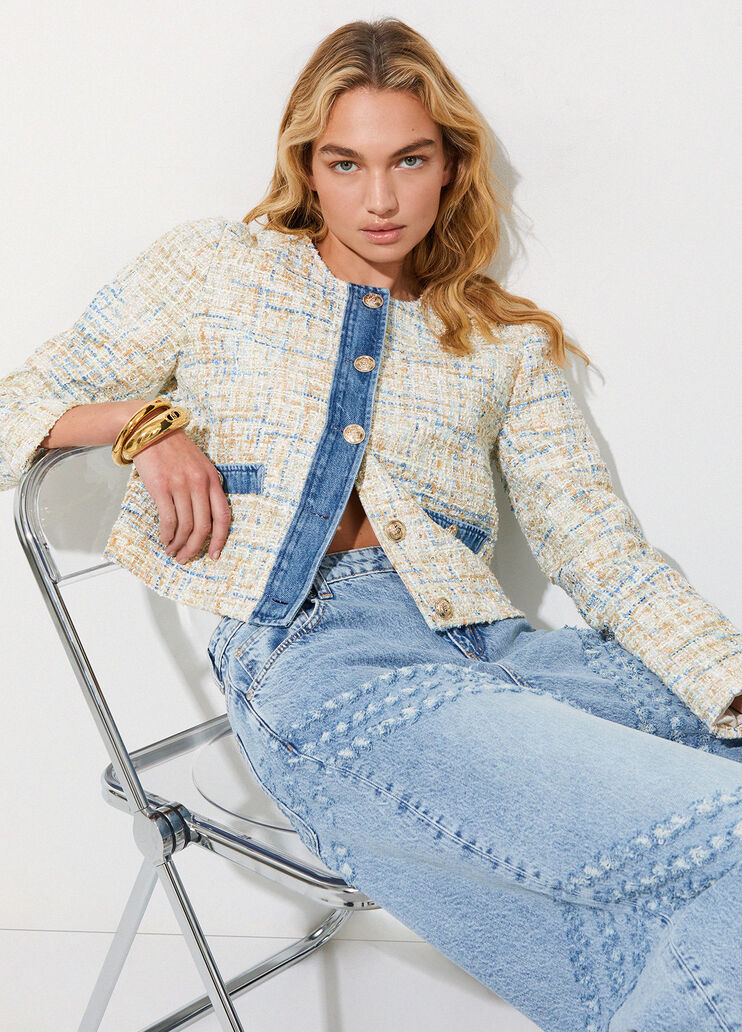 Boucl&eacute; jacket with denim details dark blue denim Liu Jo - medium