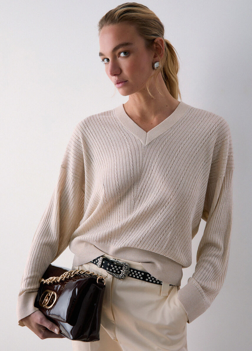 Lurex jumper with bow colour light gold | Liu Jo