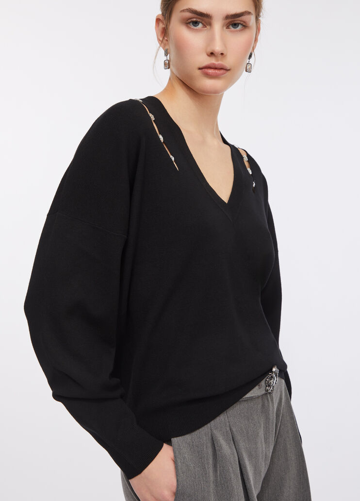 Pullover mit eingefassten Schmucksteinen Schwarz Liu Jo - large image number 4
