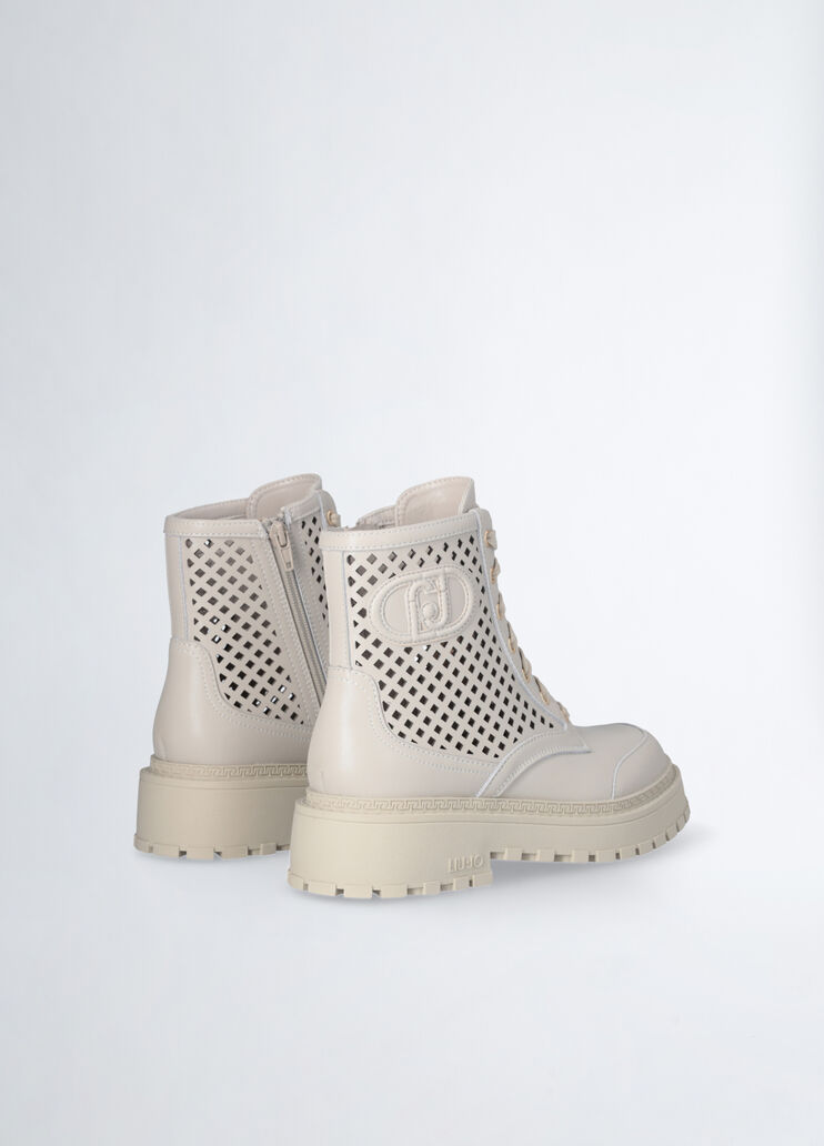 Perforated leather combat boots beige Liu Jo - large image number 3 Perforated leather combat boots beige Liu Jo - large image number 3