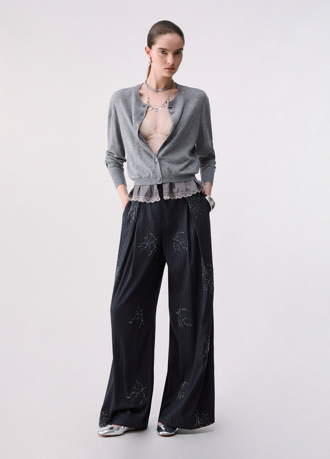 Wollcardigan mit Lingerie-Detail Grau meliert Liu Jo - large image number 5