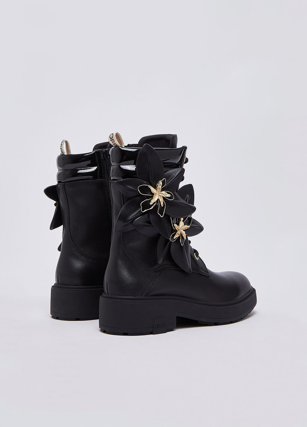 Combat boots in leather with maxi flowers black Liu Jo - large image number 2