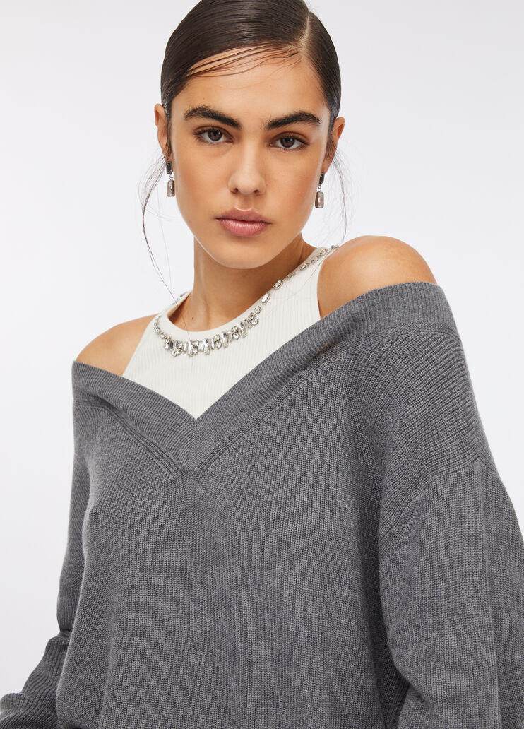 Jumper with bejewelled embroidery grey Liu Jo - large image number 2