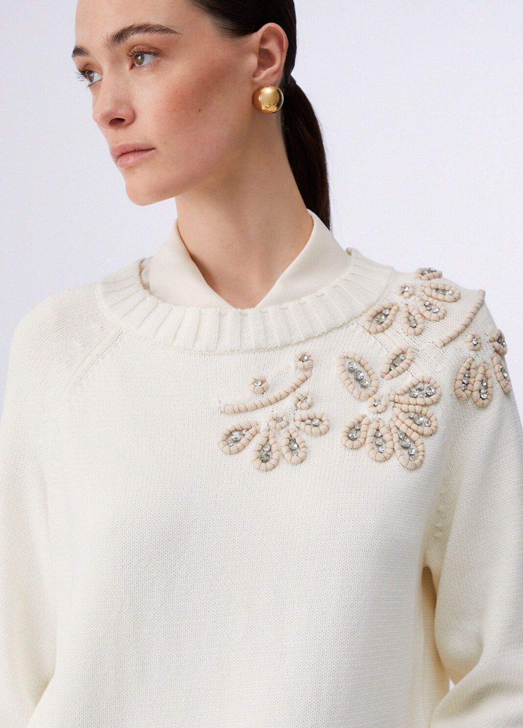 Jumper with jewel embroidery white wool Liu Jo - large image number 4