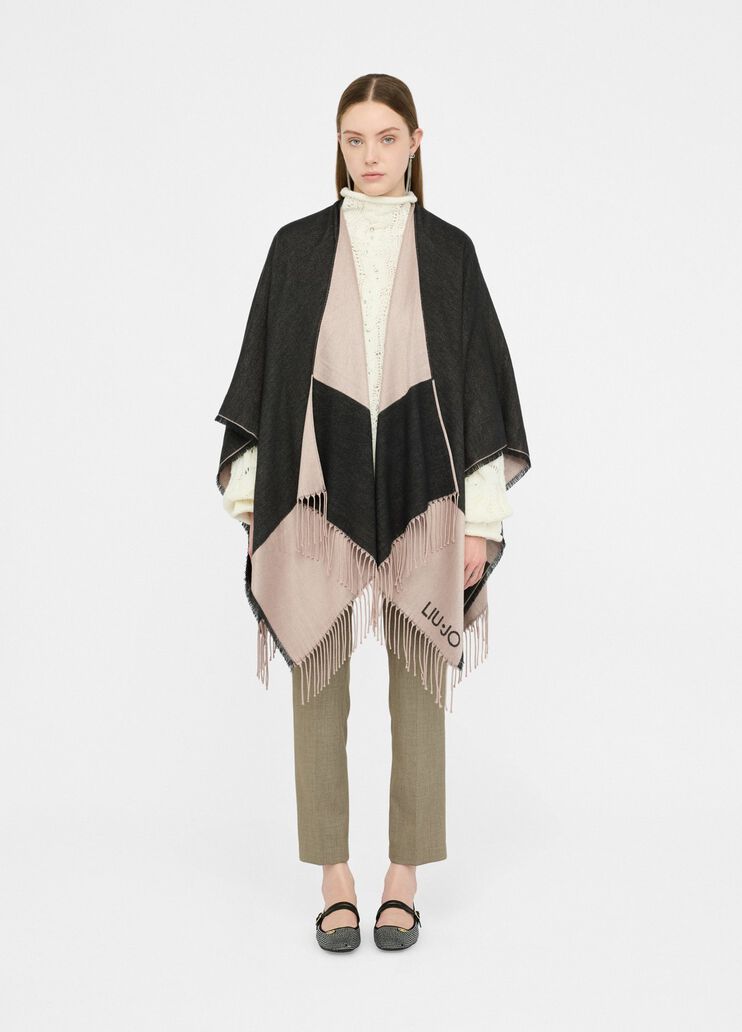 Poncho with logo and fringes black Liu Jo - medium Poncho with logo and fringes black Liu Jo - medium