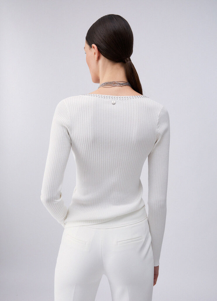 V-neck jumper with studs white wool Liu Jo - large image number 1