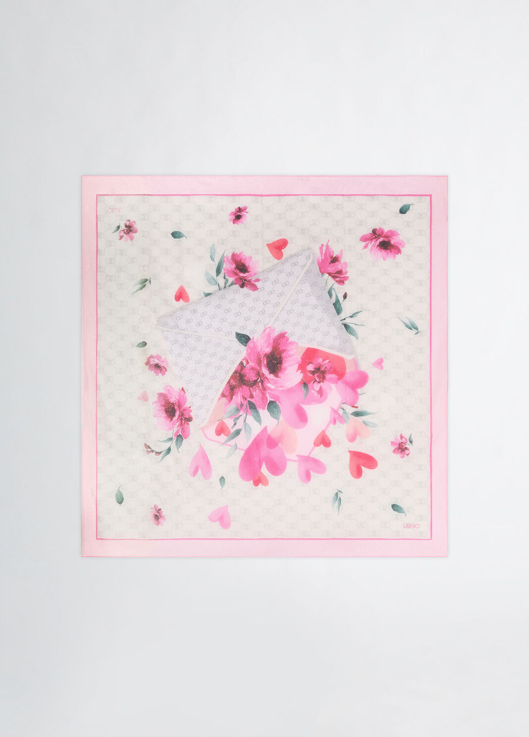 Foulard con stampa floreale e logo rosa Liu Jo - large image number 3