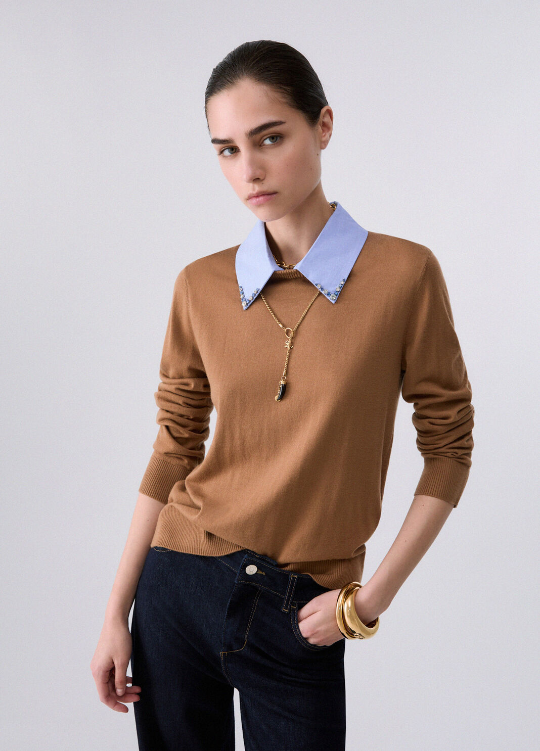 Sweater with poplin detail beige Liu Jo - large image number 0