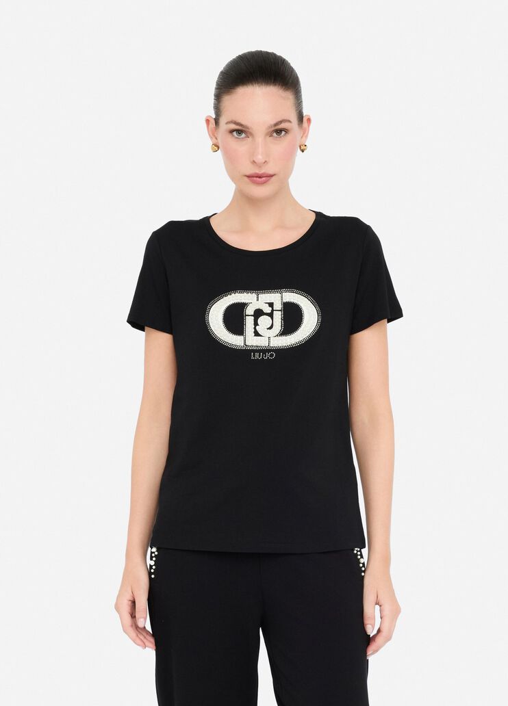 Cotton T-shirt black/monogram Liu Jo - medium Cotton T-shirt black/monogram Liu Jo - medium