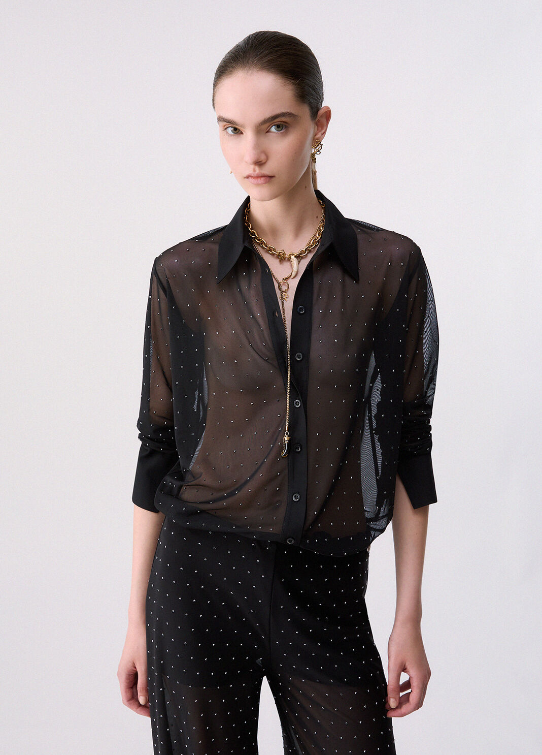 Camisa de tul con bordados joya negro Liu Jo - large image number 0