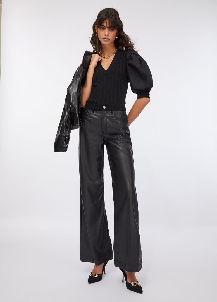 Pantalon évasé en tissu enduit noir Liu Jo - large image number 5
